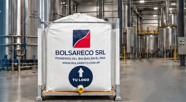Sistema MULTIWAY BOLSARECO: Big Bag para líquidos en estructura metálica dentro de una planta industrial